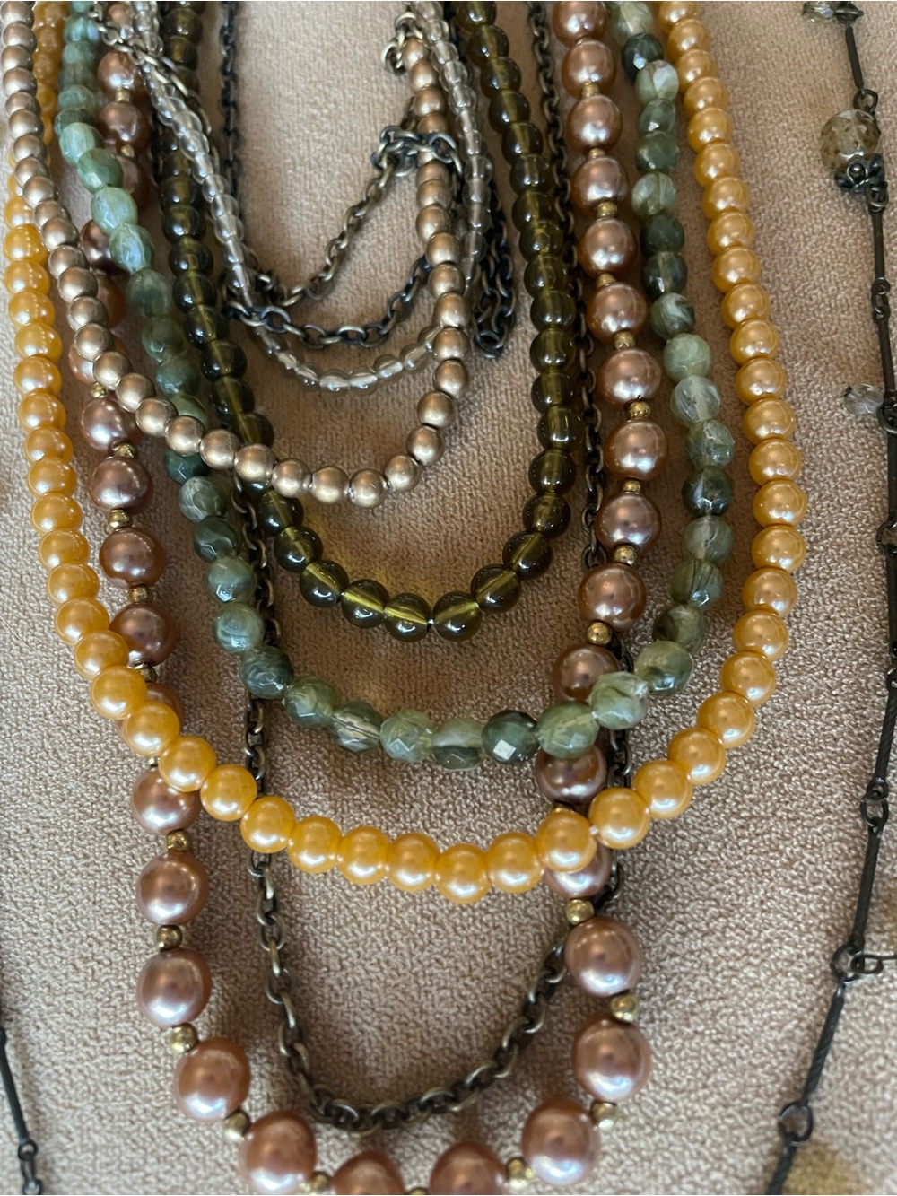 Cookie Lee Multi-Strand Necklace in Green, Gold and Bronze Tones - Picture 4 of 6